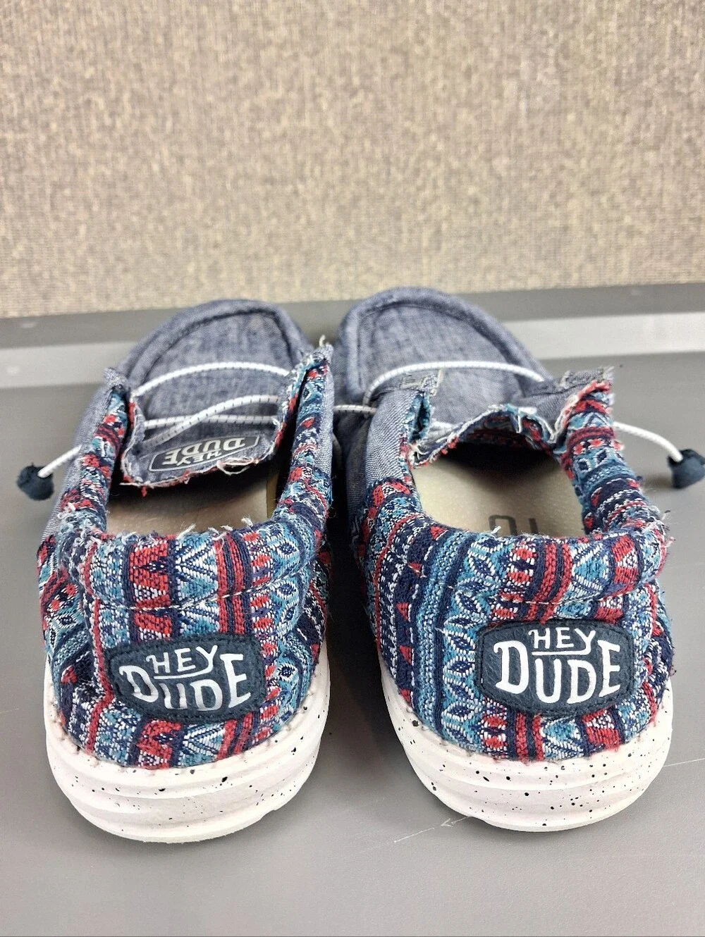Hey Dude Wally Funk Jacquard Tribe Blue Canvas Slip On Loafers Mens 9 Womens 11